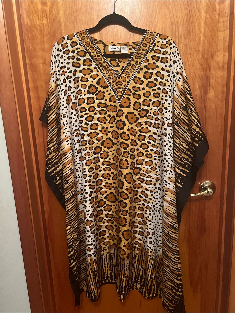 Sunte Leopard Print V-Neck Caftan - Tan & Black